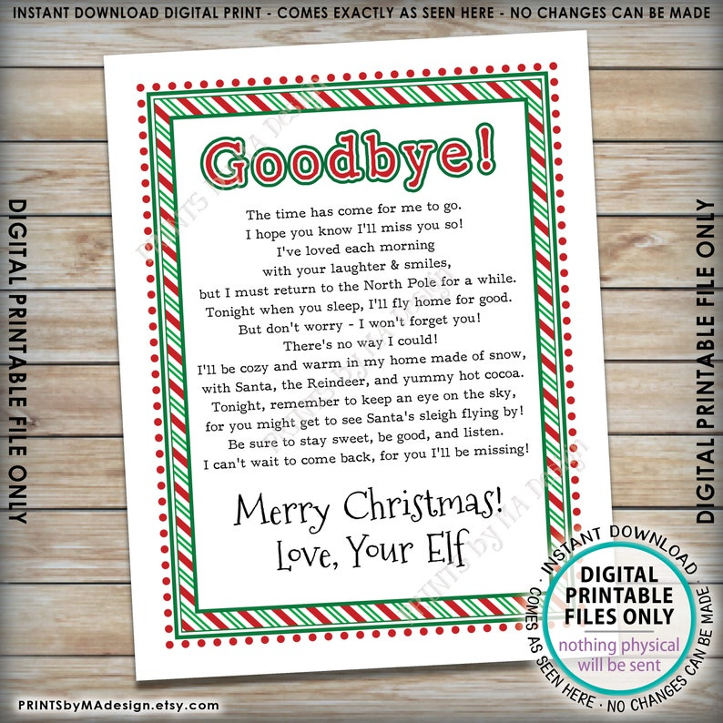 Elf Letter Christmas Elf Goodbye Letter To Kids Bye Bye Etsy