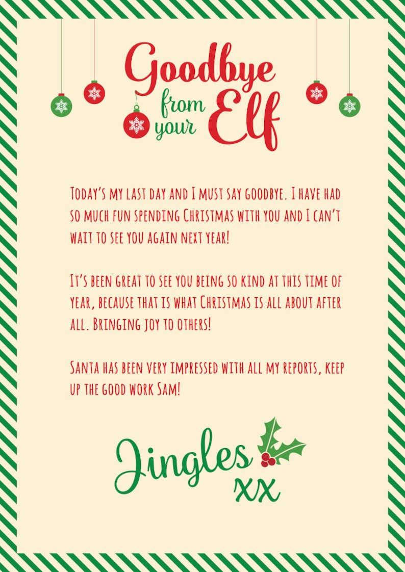 Elf On The Shelf Goodbye Letter Template