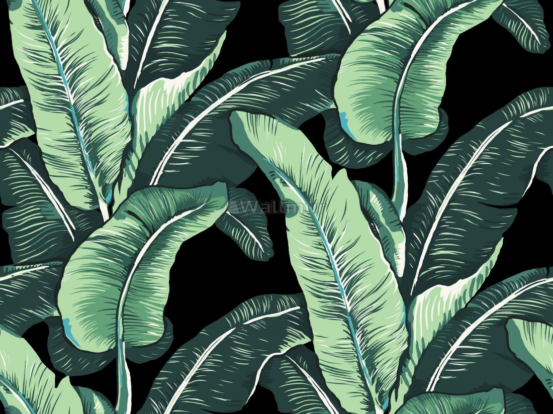 Green Banana Leaf Pattern Wallpaper Mural Wallmur 