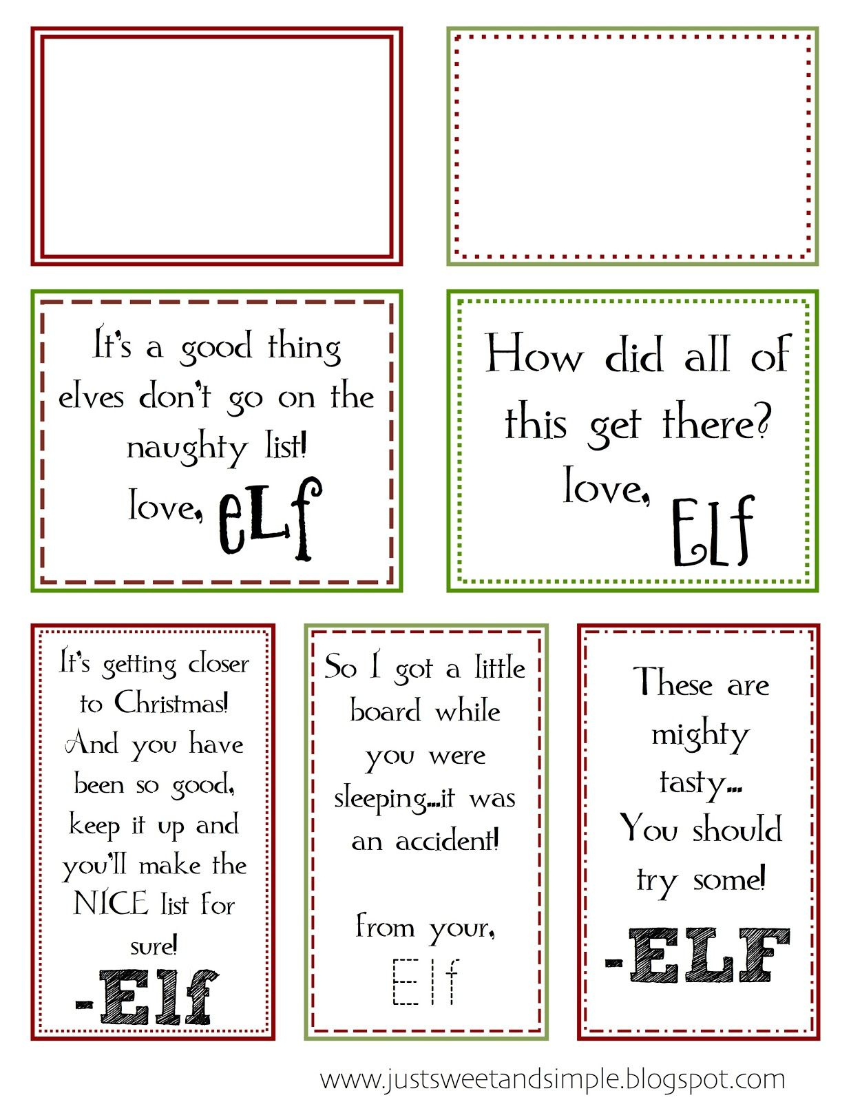 Just Sweet And Simple Printable Elf On The Shelf Notes Elf Notes 