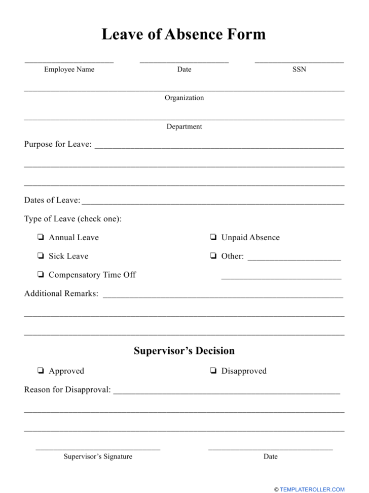 FREE Printable Leave Of Absence Form