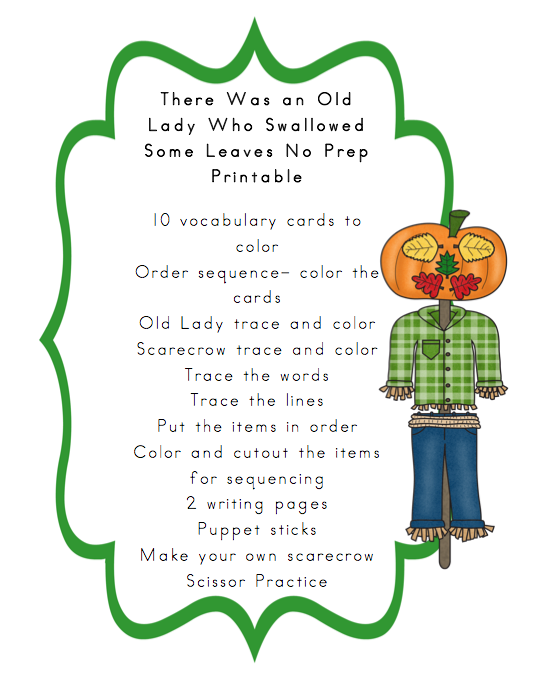 No Prep There Was An Old Lady Who Swallowed Some Leaves Preschool 