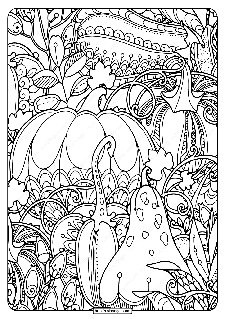 Printable Pumpkins Berries And Leaves Coloring Page Free Printable 