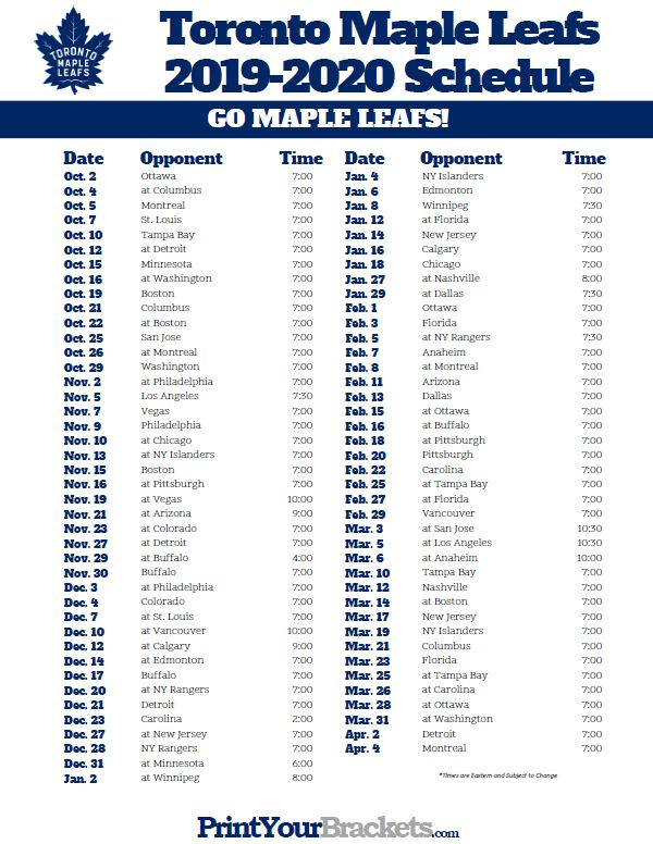Printable Leafs Schedule 2022 2023 | Printable Leaves