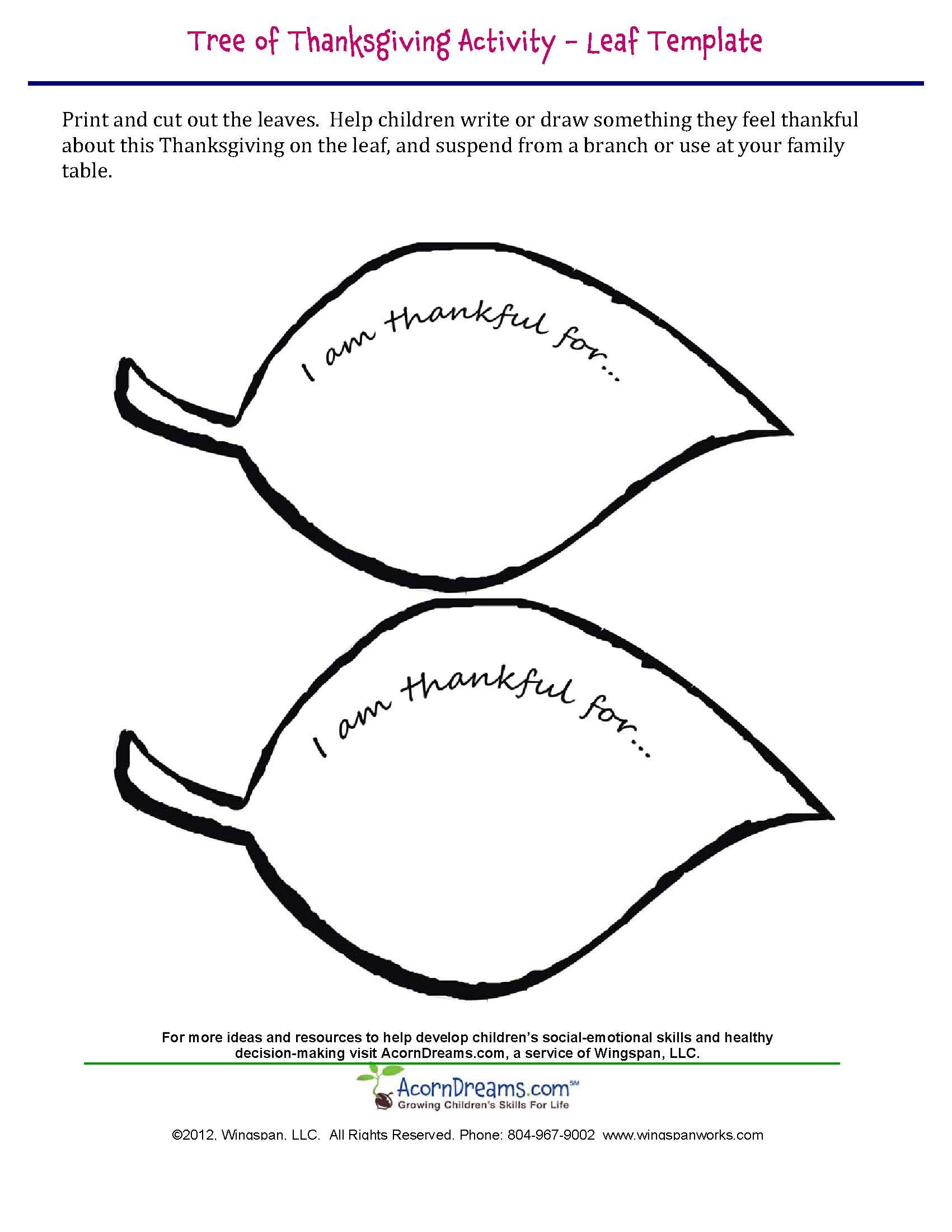 Tree Of Thanksgiving Leaf Template Helping Young Children Focus On 