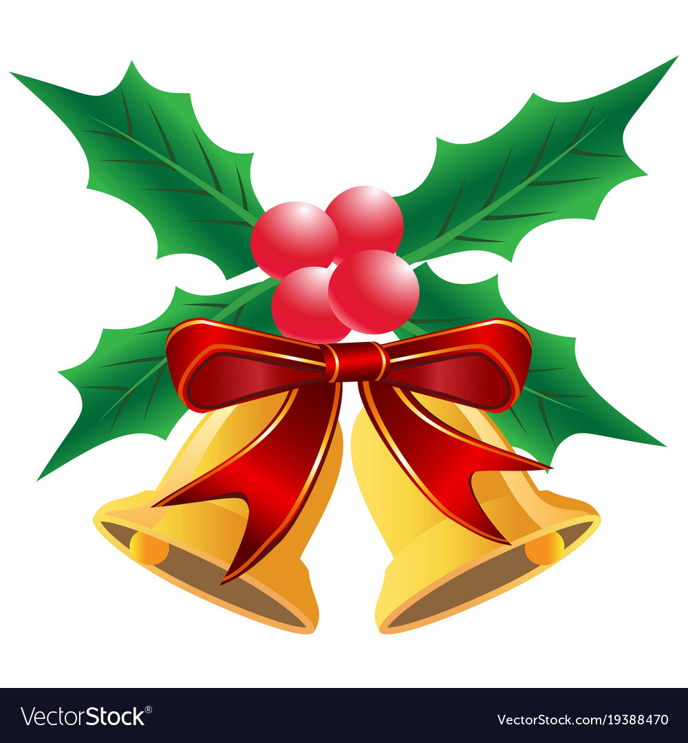 Christmas Holly Leaf With Bells Royalty Free Vector Image inside Christmas Holly Leaves