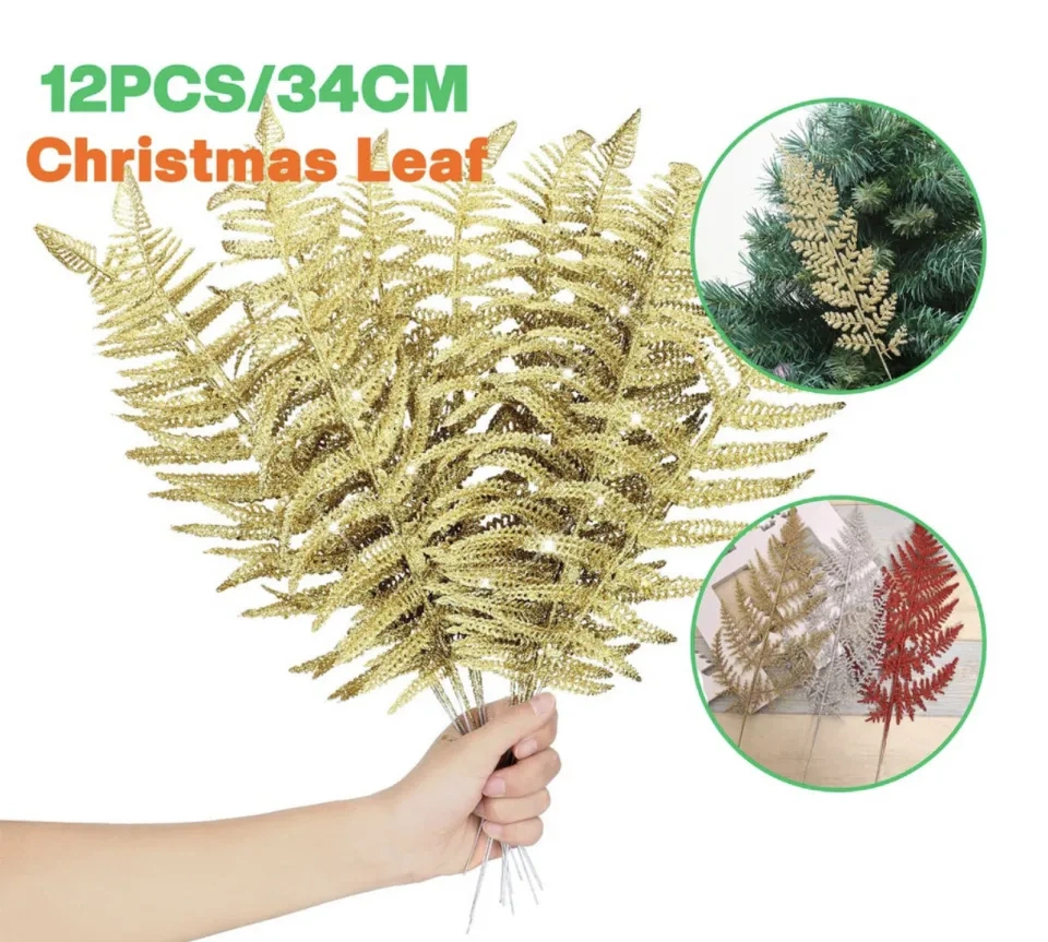 12Pcs) Christmas Tree Leaves Artificial Flower Pacogold Leaf inside Gold Leaves For Christmas Tree
