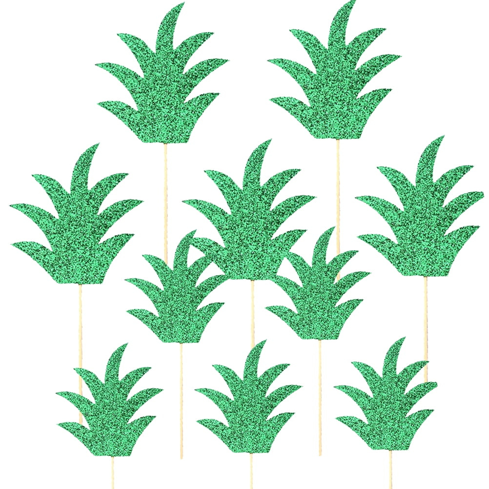 30Pcs Green Pineapple Leaf Cake Toppers Paper Cake Picks Cupcake inside Printable Pineapple Leaf Template