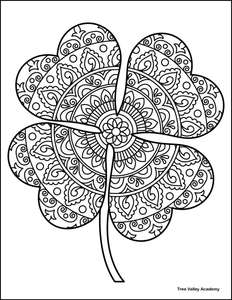 4 Leaf Clover Coloring Pages - Tree Valley Academy within 4 Leaf Clover Printable Template