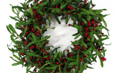 60Cm (24″) Large Luxury Christmas Mistletoe Leaf And Red Berry within Christmas Wreath Leaves