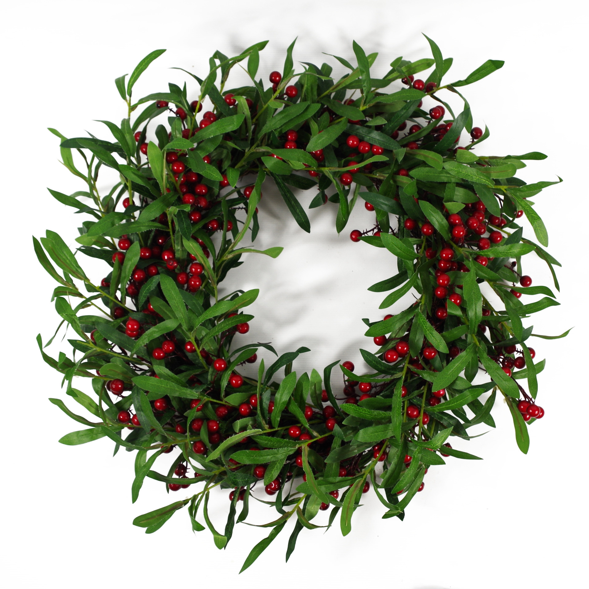 60Cm (24″) Large Luxury Christmas Mistletoe Leaf And Red Berry within Christmas Wreath Leaves