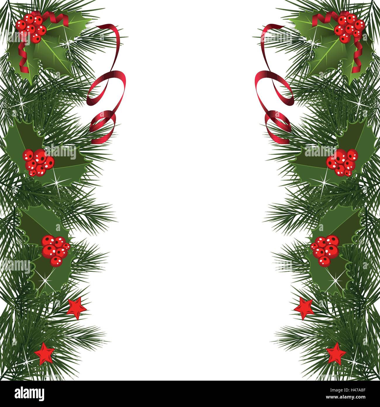 Christmas Berries With Red Ribbon And Green Leaves Over White within Green Leaves Christmas