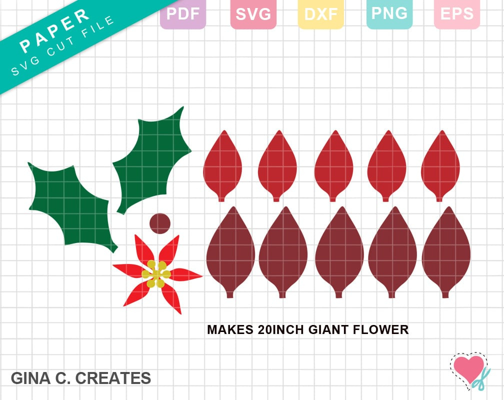 Christmas Poinsettia Paper Flower Template Svg Bundle within Poinsettia Leaf Template Printable