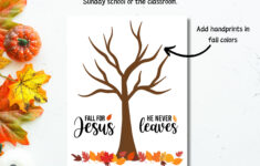 Fall For Jesus He Never Leaves Handprint Art, Printable Fall Craft with regard to Fall For Jesus He Never Leaves Printable