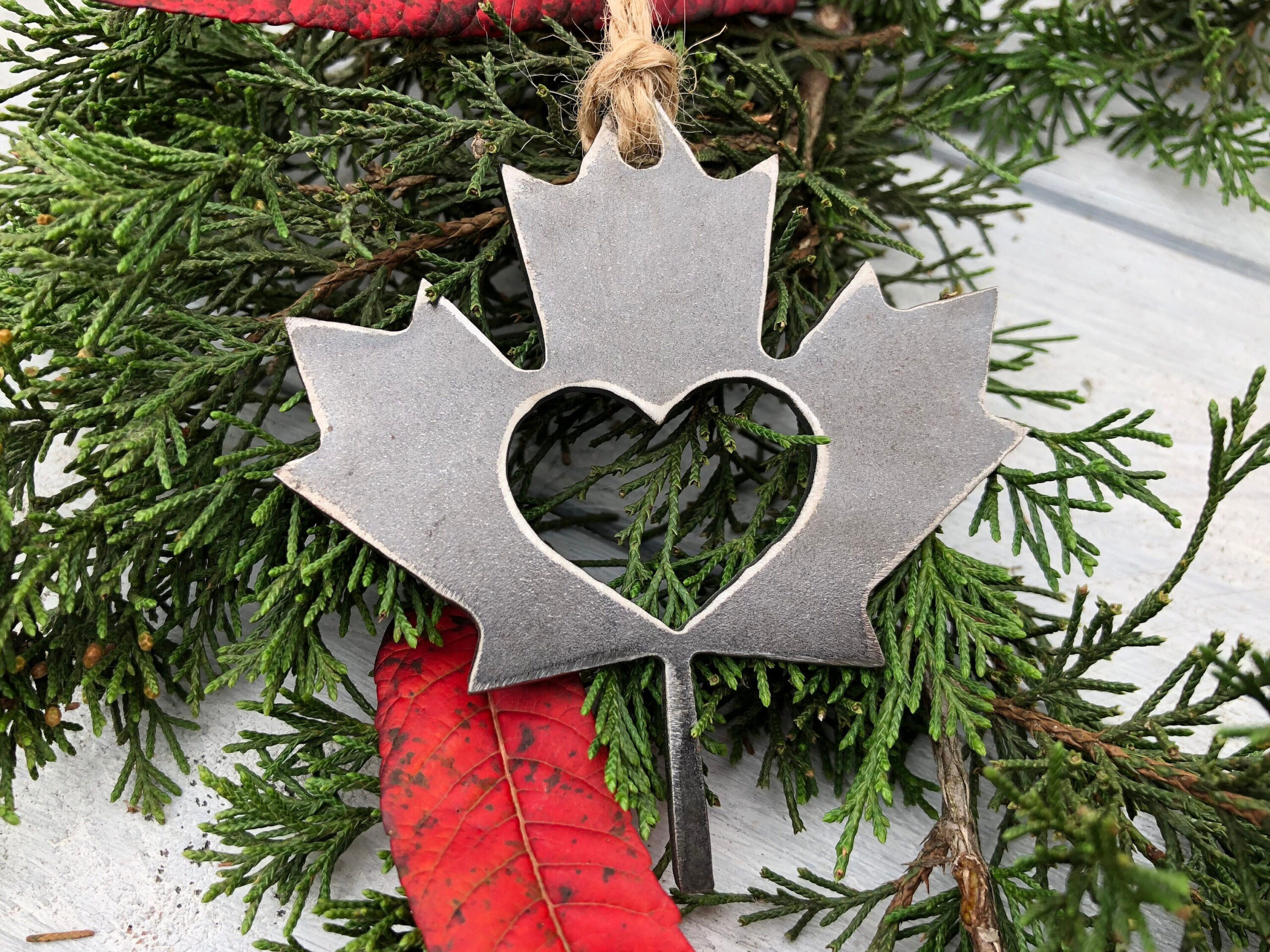 Fall Maple Leaf Christmas Ornament Vermont Canada Rustic Metal pertaining to Christmas Ornaments Leaves