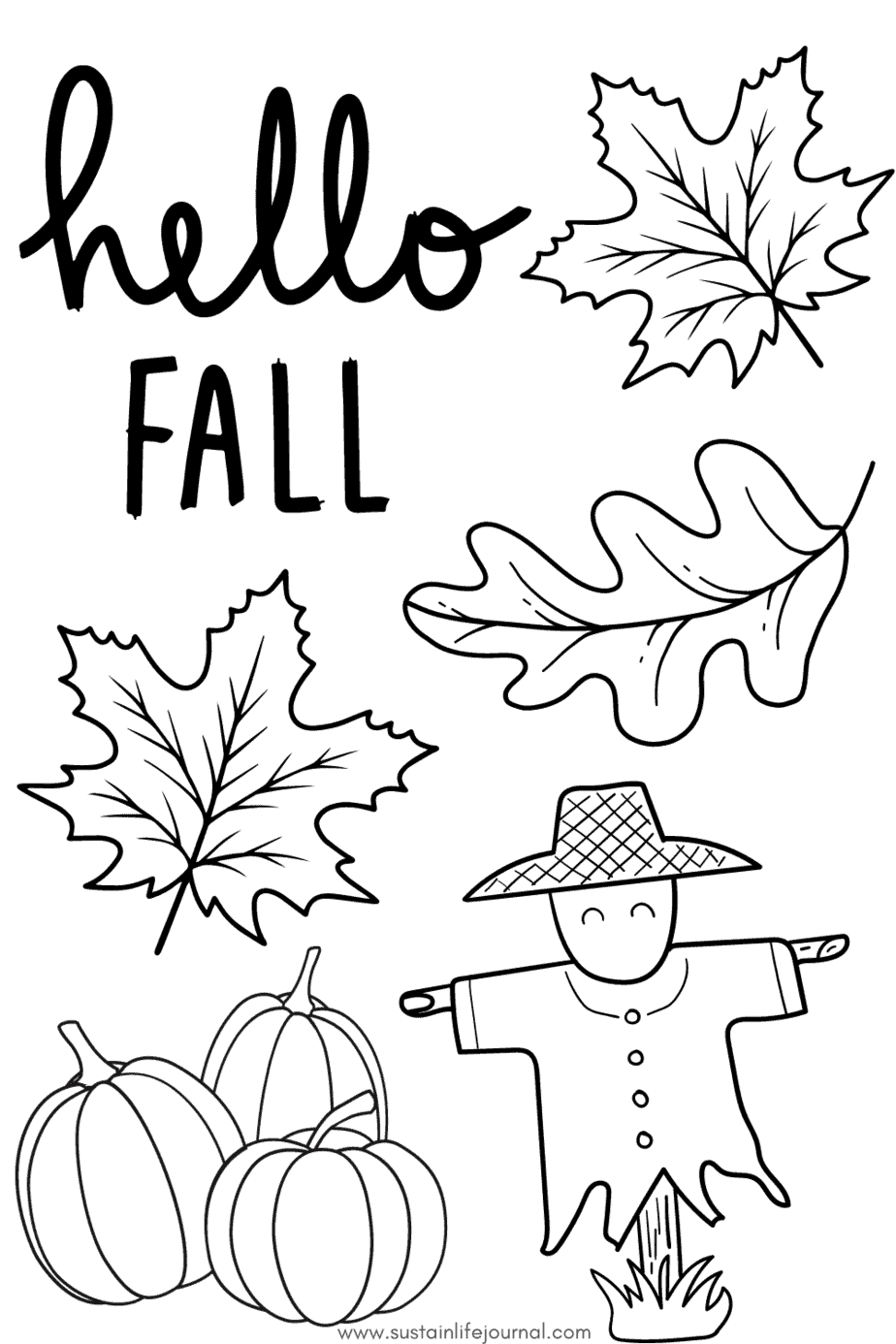 Hello Fall Printable Coloring Page - Sustain Life Journal for Free Printable Fall Leaves Coloring Pages
