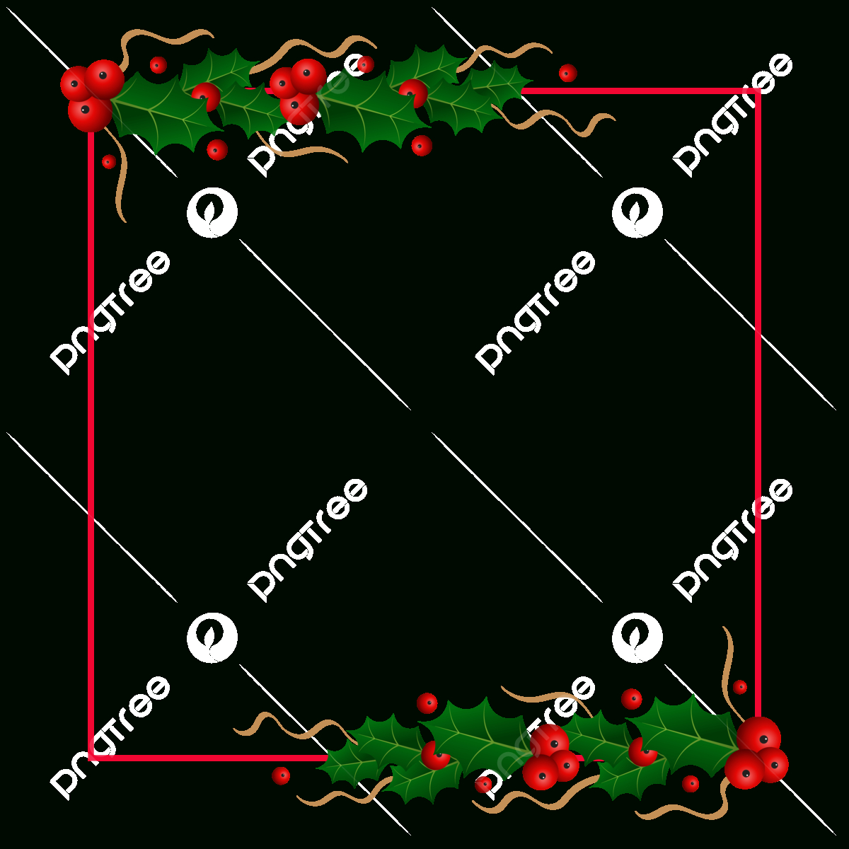 Holly Berry Leaves Christmas Border Decocration, Merry Christmas with Christmas Leaves Border