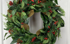 Magnolia Christmas Wreath, Magnolia Leaves, Cedar And Red Berries throughout Christmas Wreath Magnolia Leaves