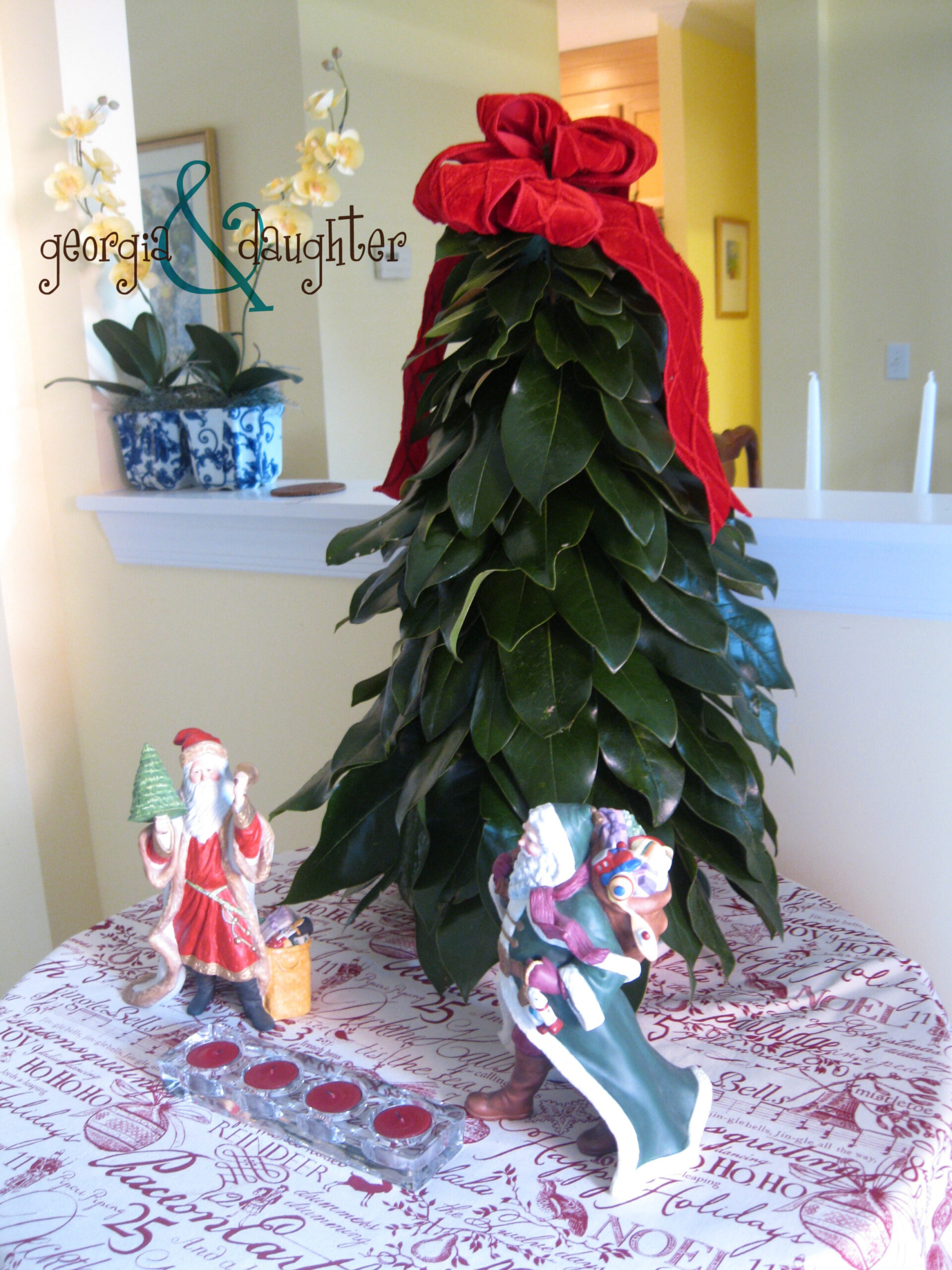 O' Magnolia Tree, O' Magnolia Tree | Georgia & Daughter with Christmas Tree With Magnolia Leaves