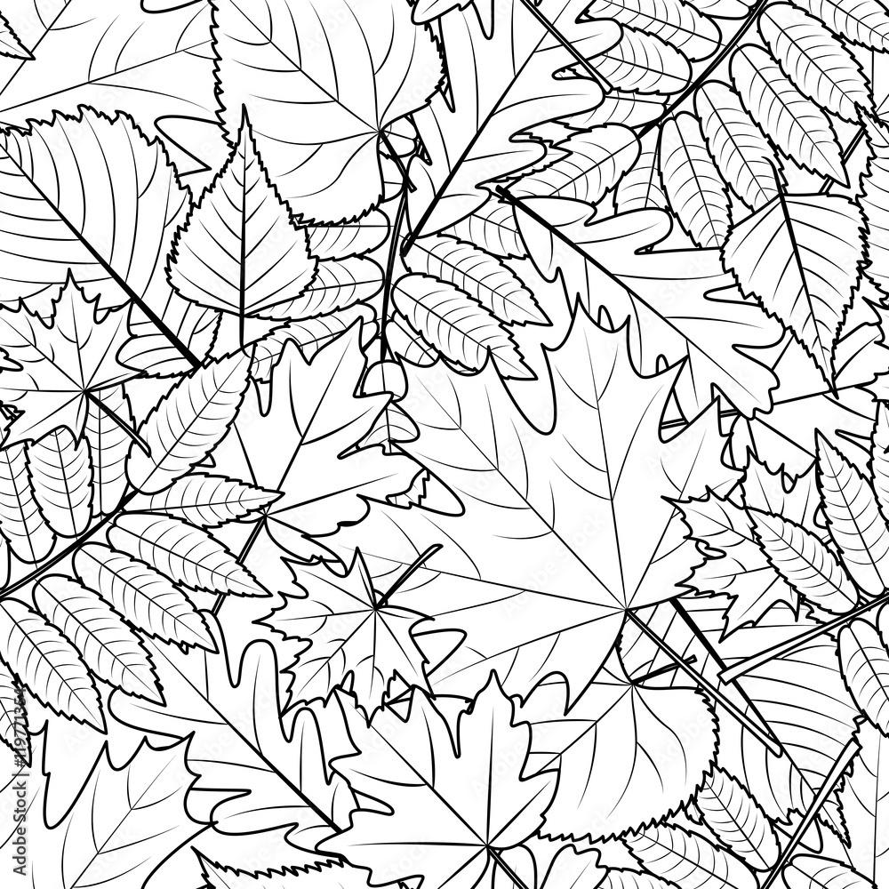 Stock-Vektorgrafik „Vector Autumn Leaves Seamless Pattern. Black with regard to Fall Leaves Printable Black And White