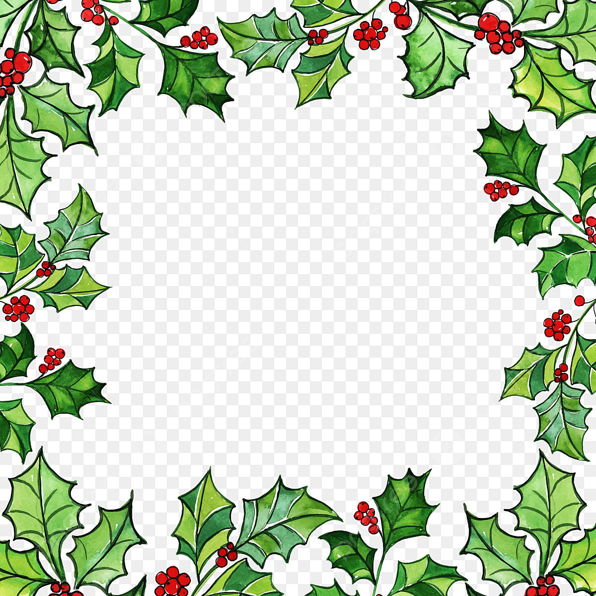 Watercolor Christmas Leaves And Cherry Border, Christmas, Merry with regard to Christmas Leaves Border